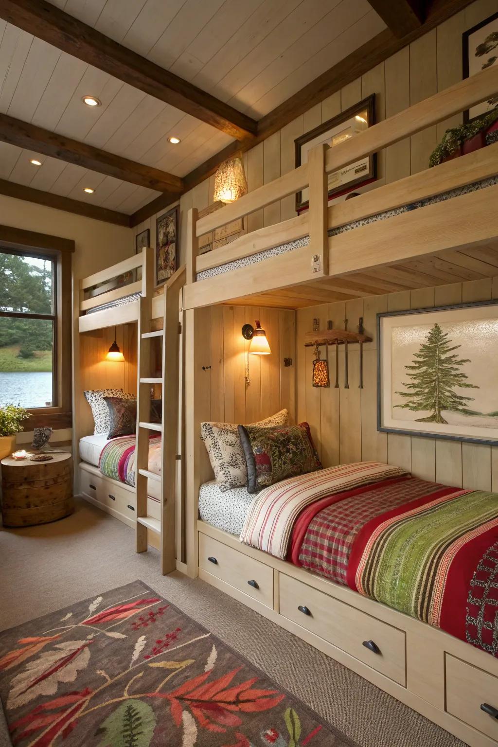 A bunk space offers a playful and welcoming space for visitors.