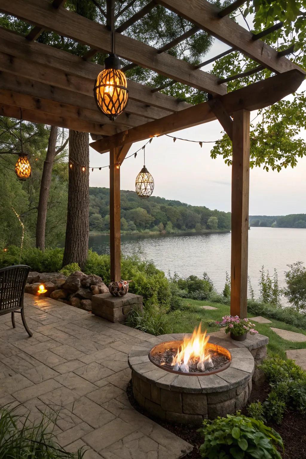 A scaffold shield unites aesthetic and utility in your lakeside expanse.