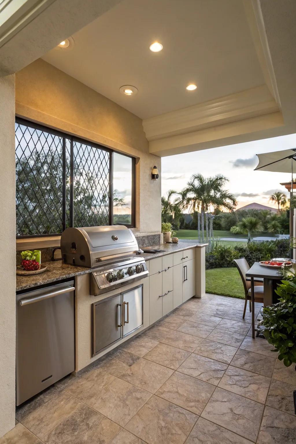 An outdoor cooking area renders this lanai a superb entertaining location.