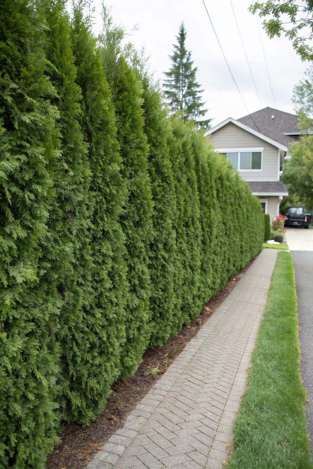 Living barriers of arborvitae transform sound into tranquility.