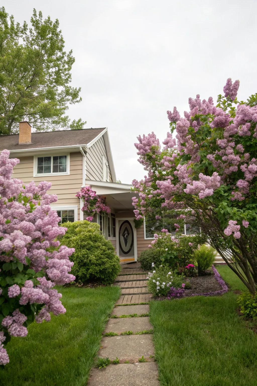 Lilacs bring charm and fragrance to this front yard.