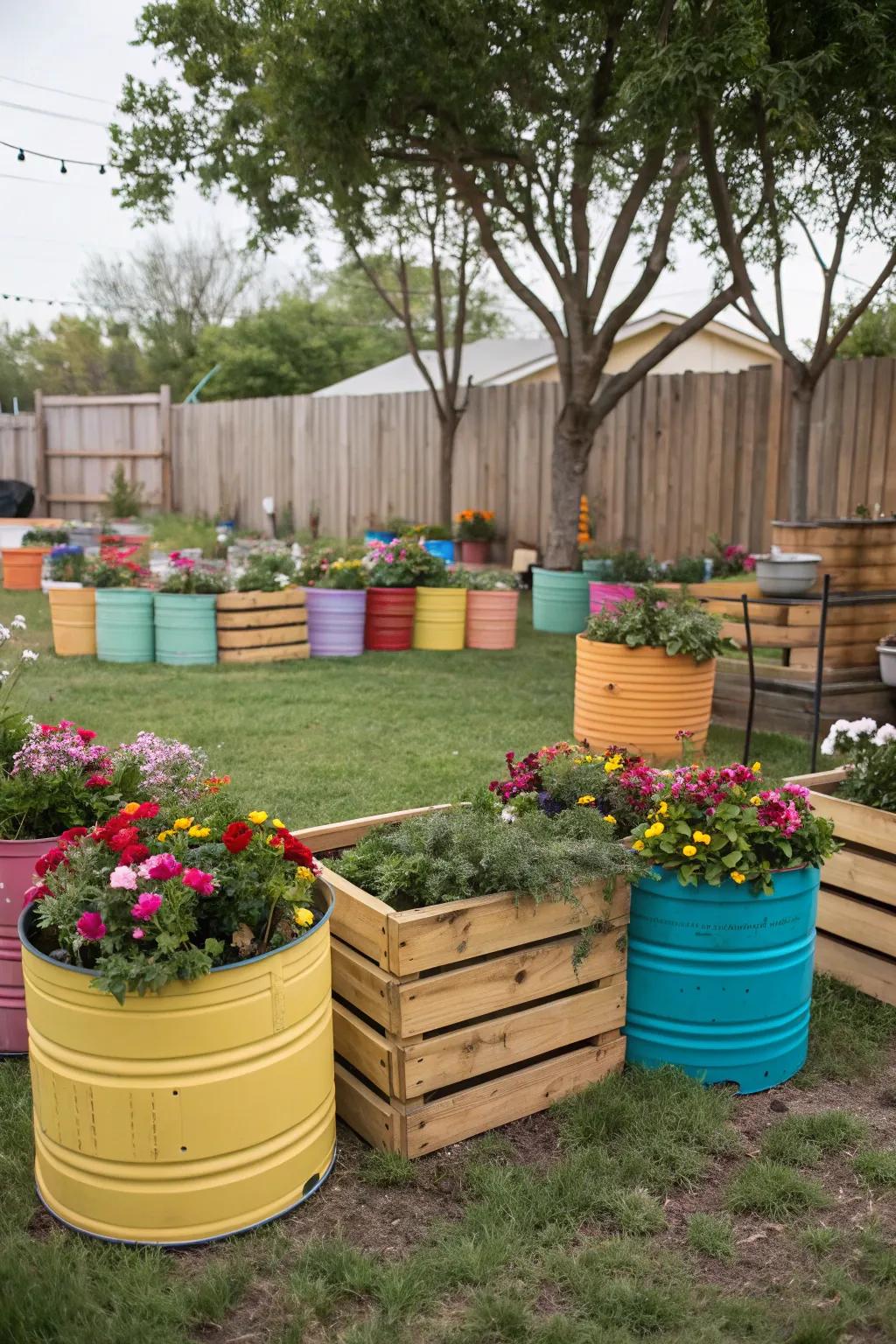 Repurposed planters inject personality and sustainability into your garden.