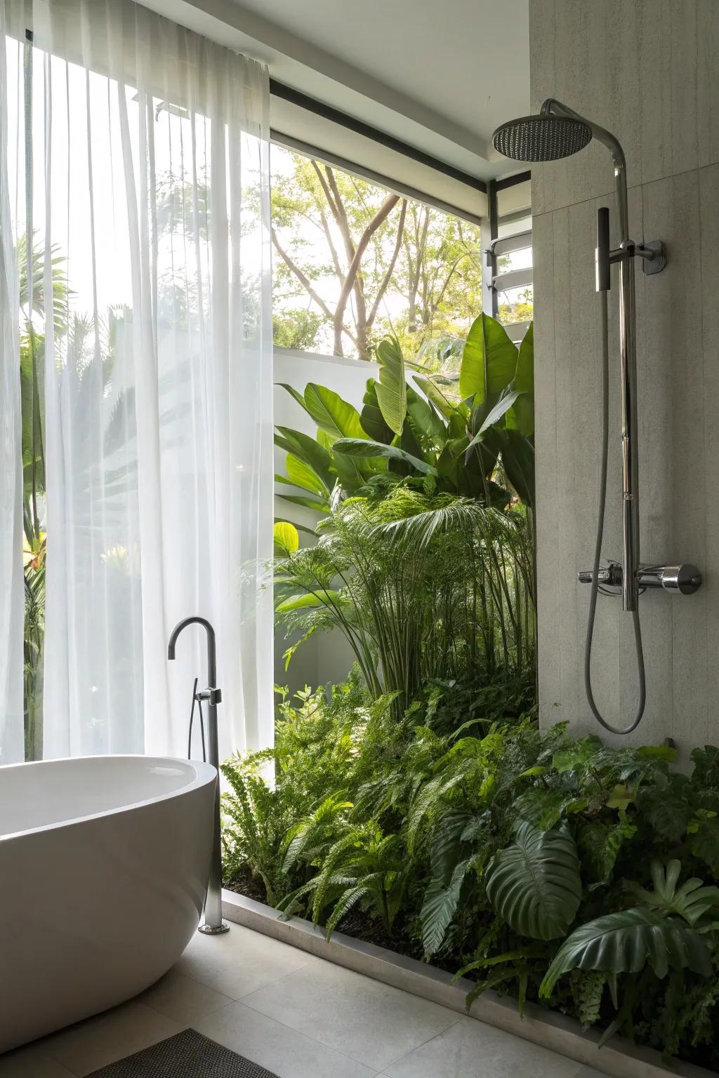 Inside plants enrich the organic ambiance of your shower.