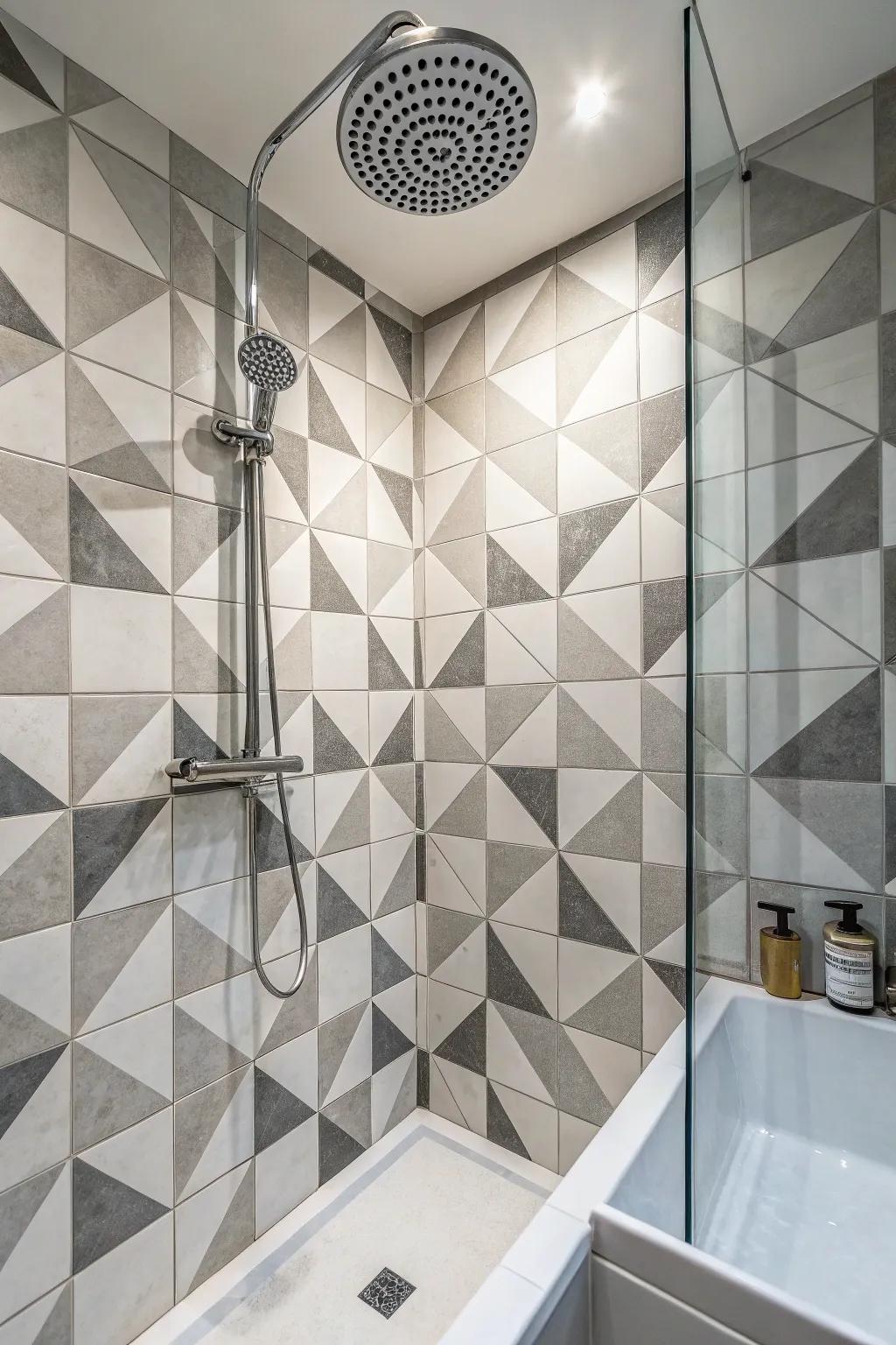Checkerboard motifs infuse an unexpected flair into the shower.