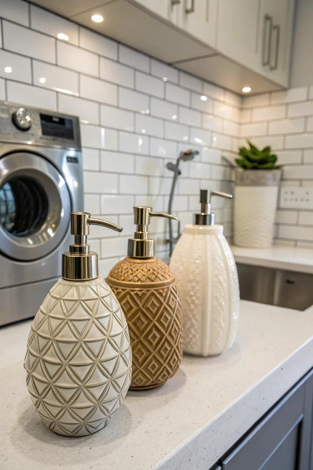 Ceramic dispensers introduce an artistic flair to your laundry setup.