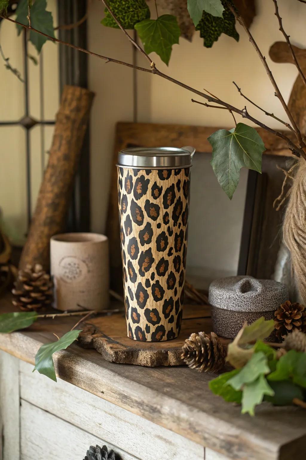 A nature-inspired jungle cat print cup that brings the outdoors inside.