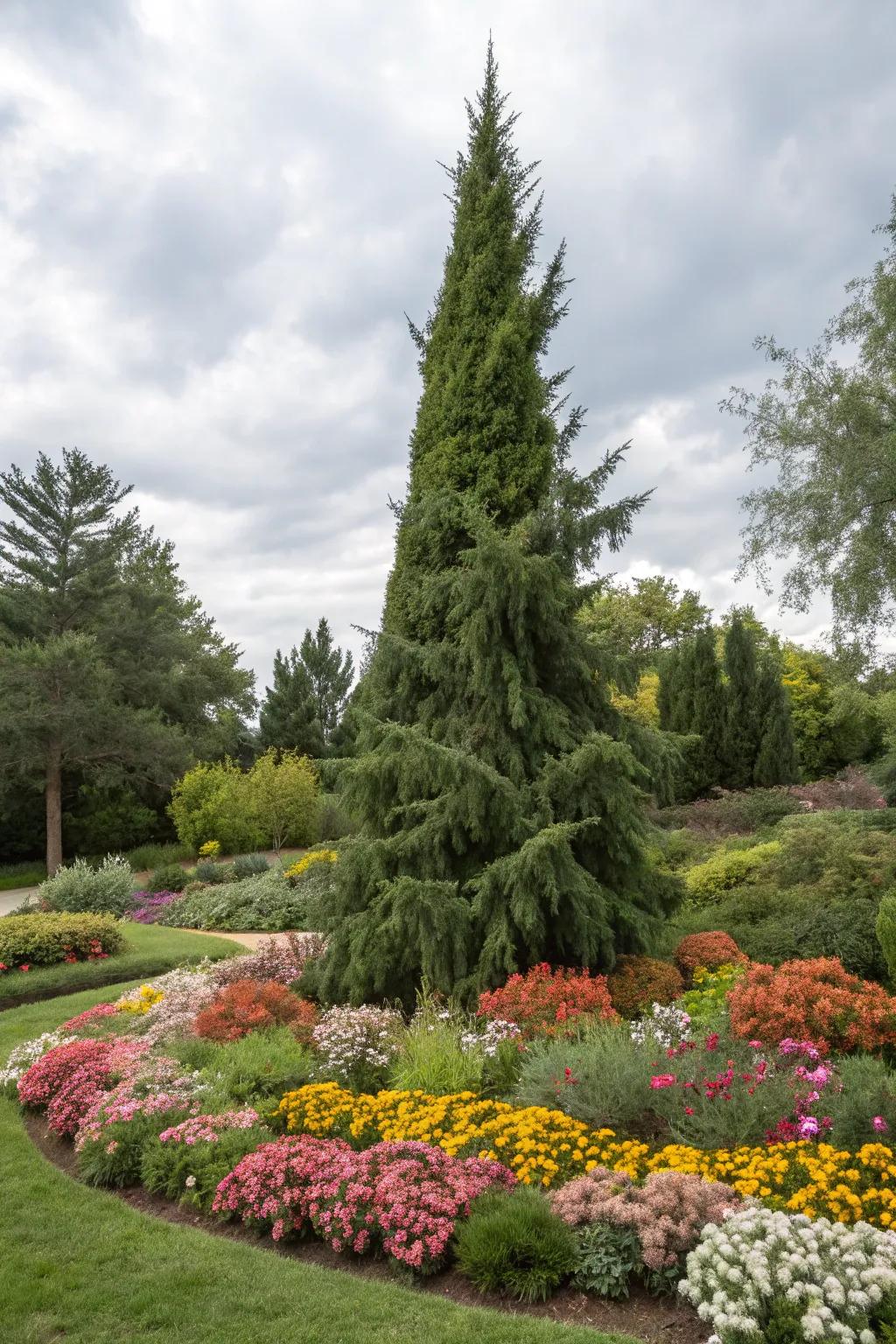 Celebrate each season using Leyland cypress and vibrant blooms.