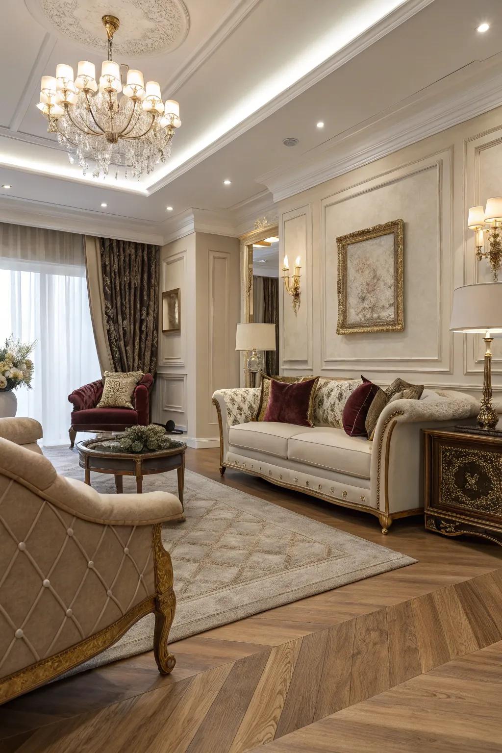 Pale chestnut white oak flooring adds elegance to this sophisticated living room.