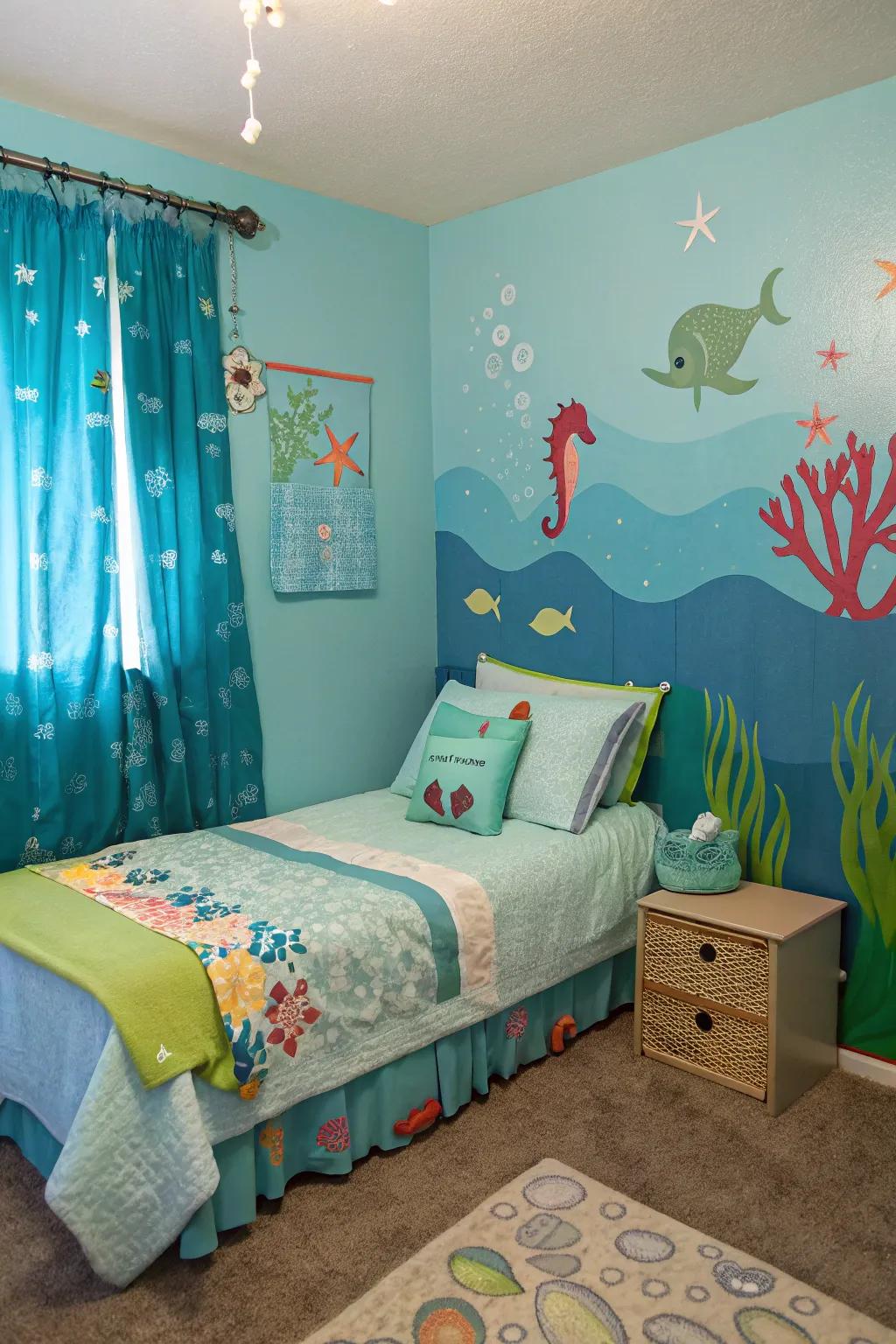 A beneath the waves themed space ideal for aquatic journeys.