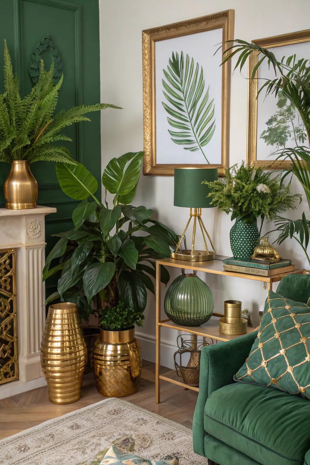 Color-coordinated plants tie the room together.