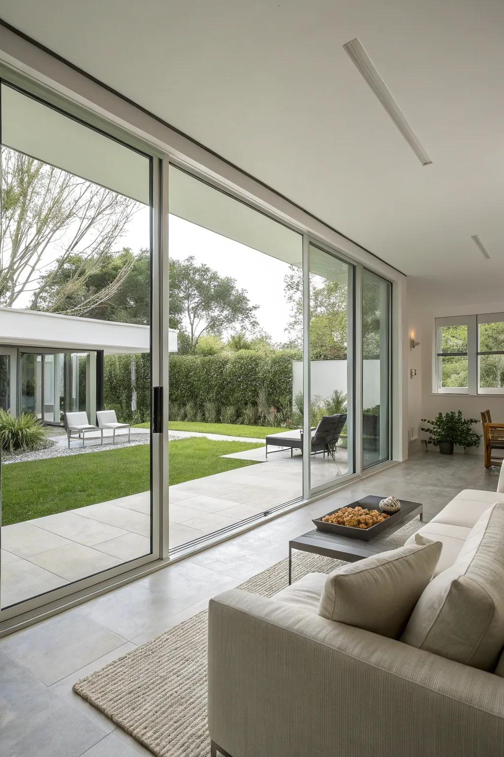 Gliding windows contributing a polished, contemporary note to the living space.