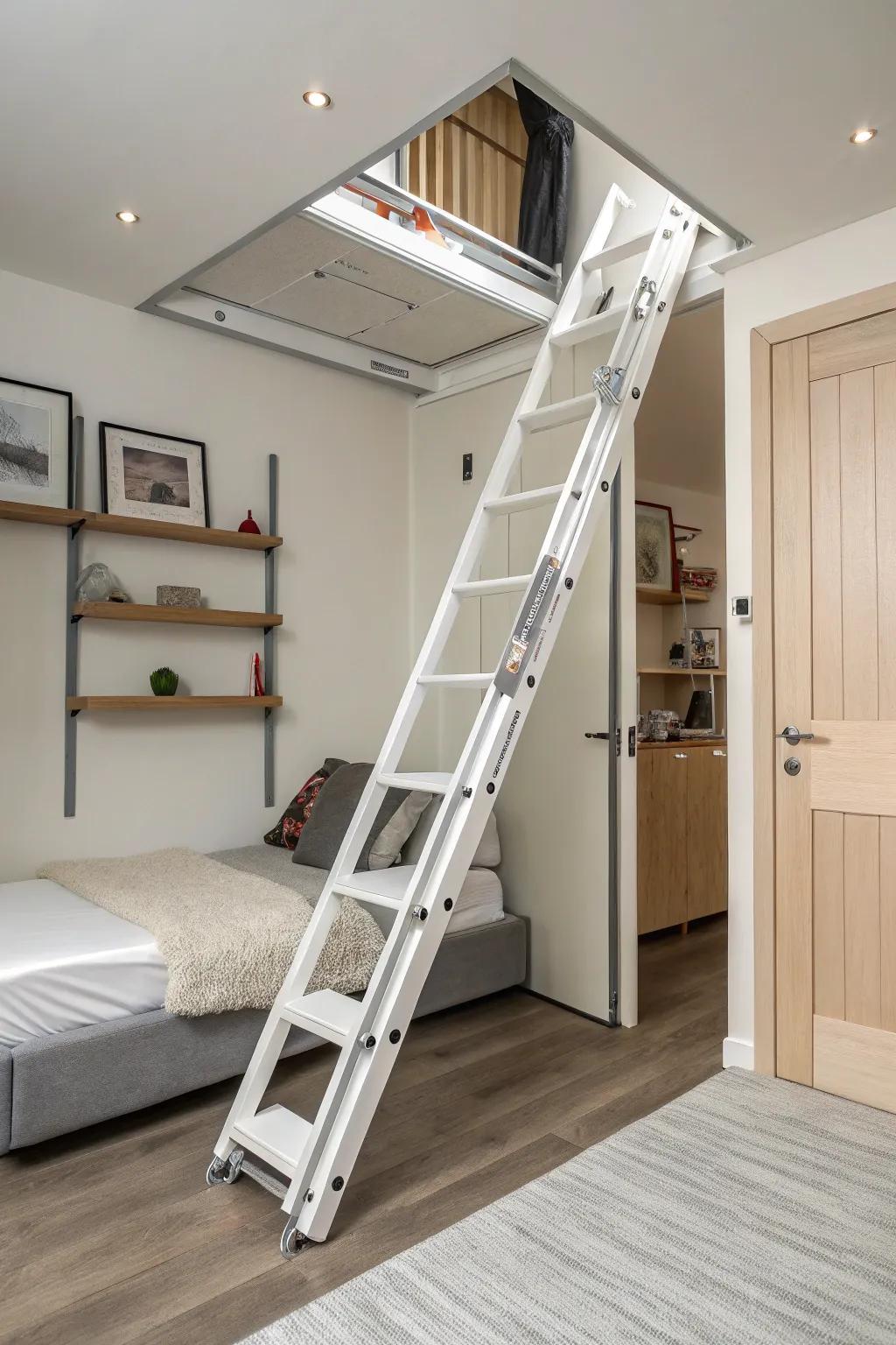 Small folding ladder to save room.