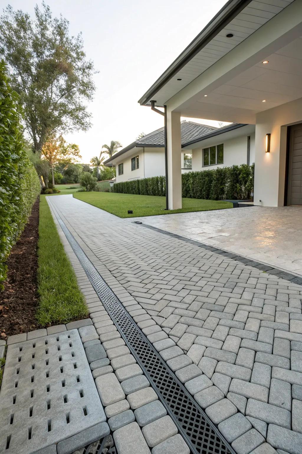 Permeable pavers blend sustainability with sleek design.