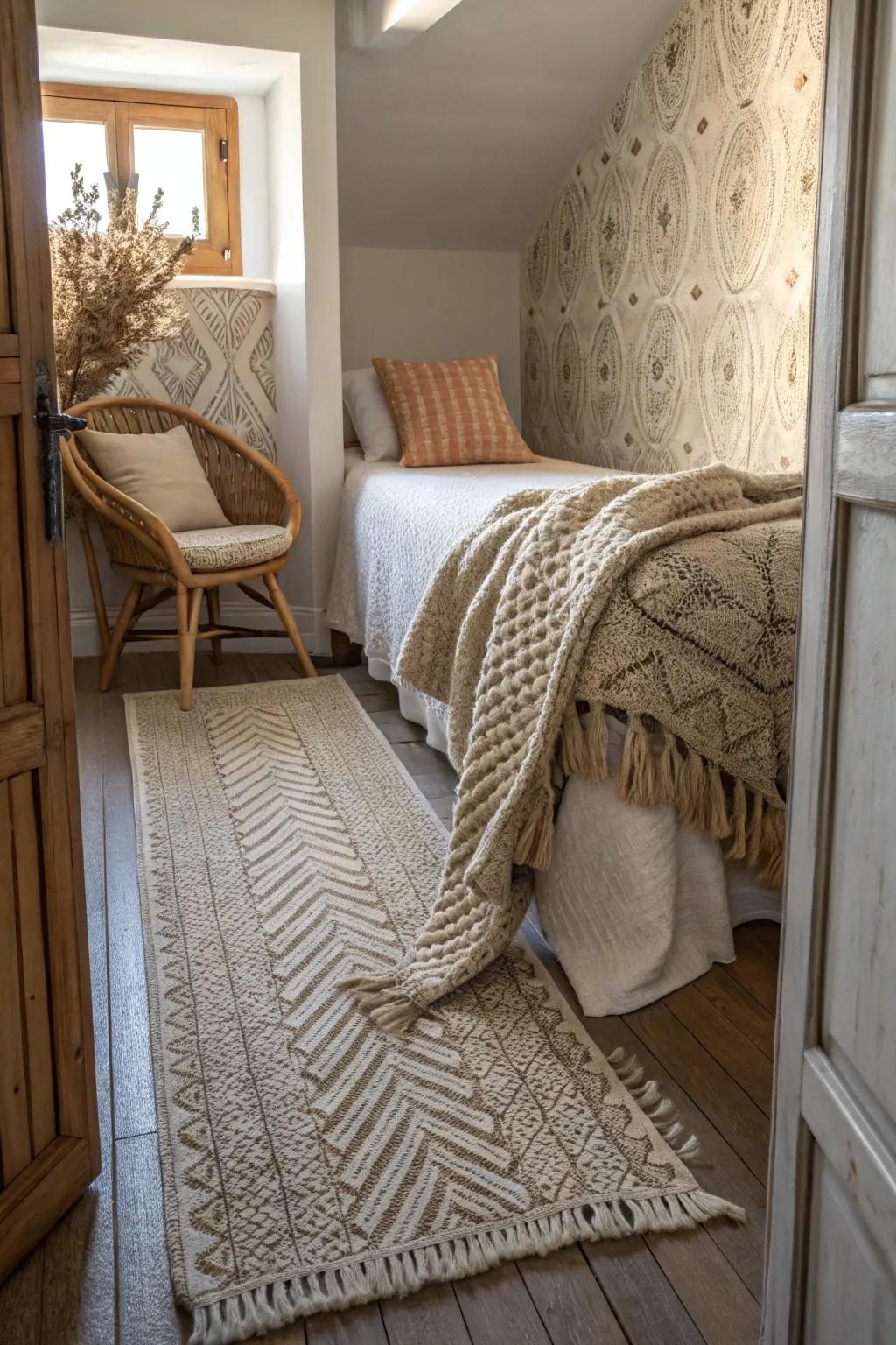 Layered materials generate a cozy, layered environment.