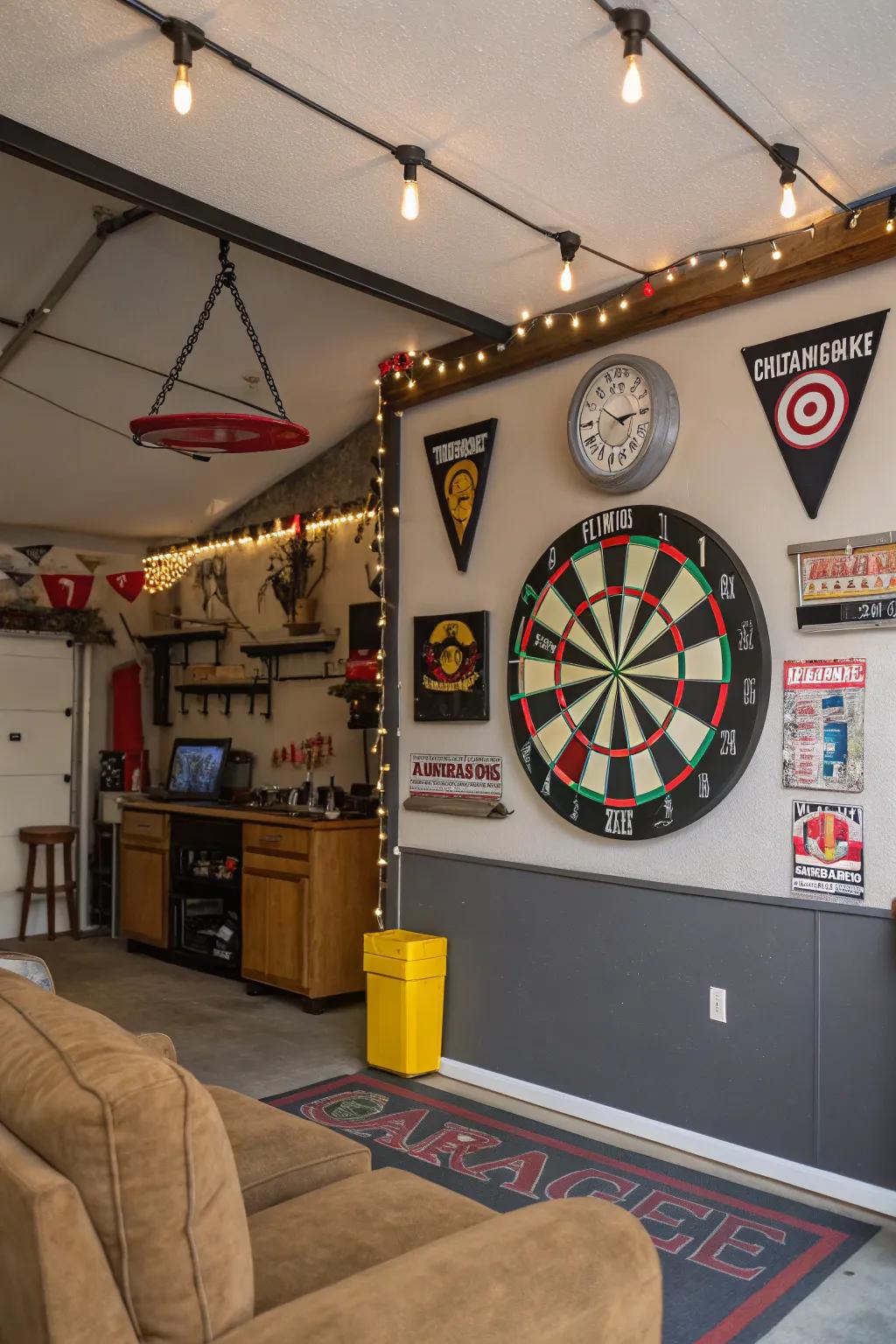 A dartboard encourages friendly play without much cost.