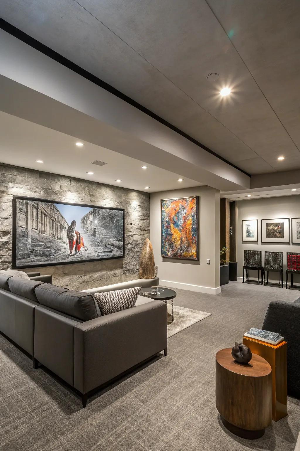 Intriguing wall art draws attention and can make the space feel taller.