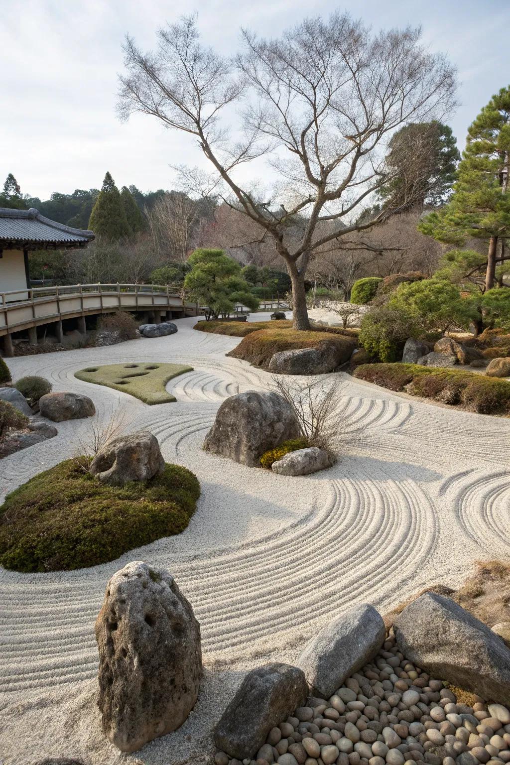 A quiet Zen garden offering a simple retreat.