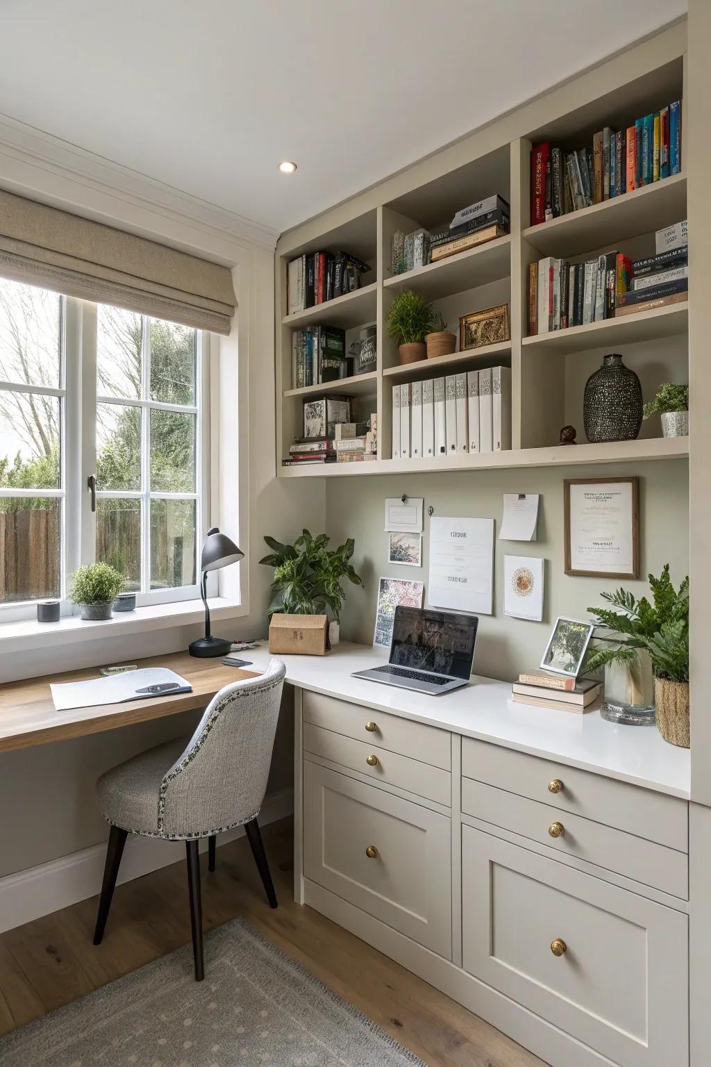 A well-organized home office with smart storage.