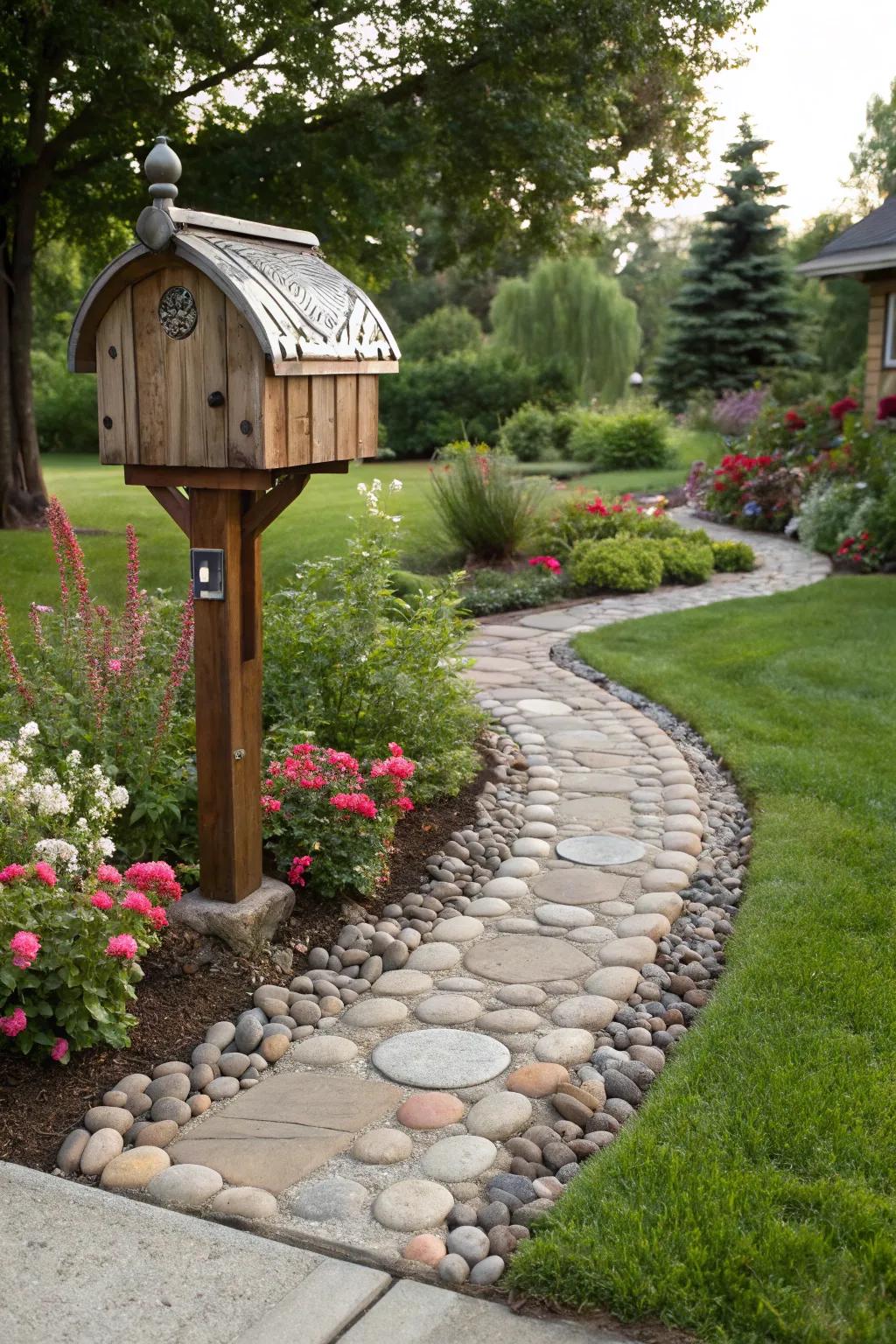 Stone walkways fashion a welcoming entrance to your mailbox.