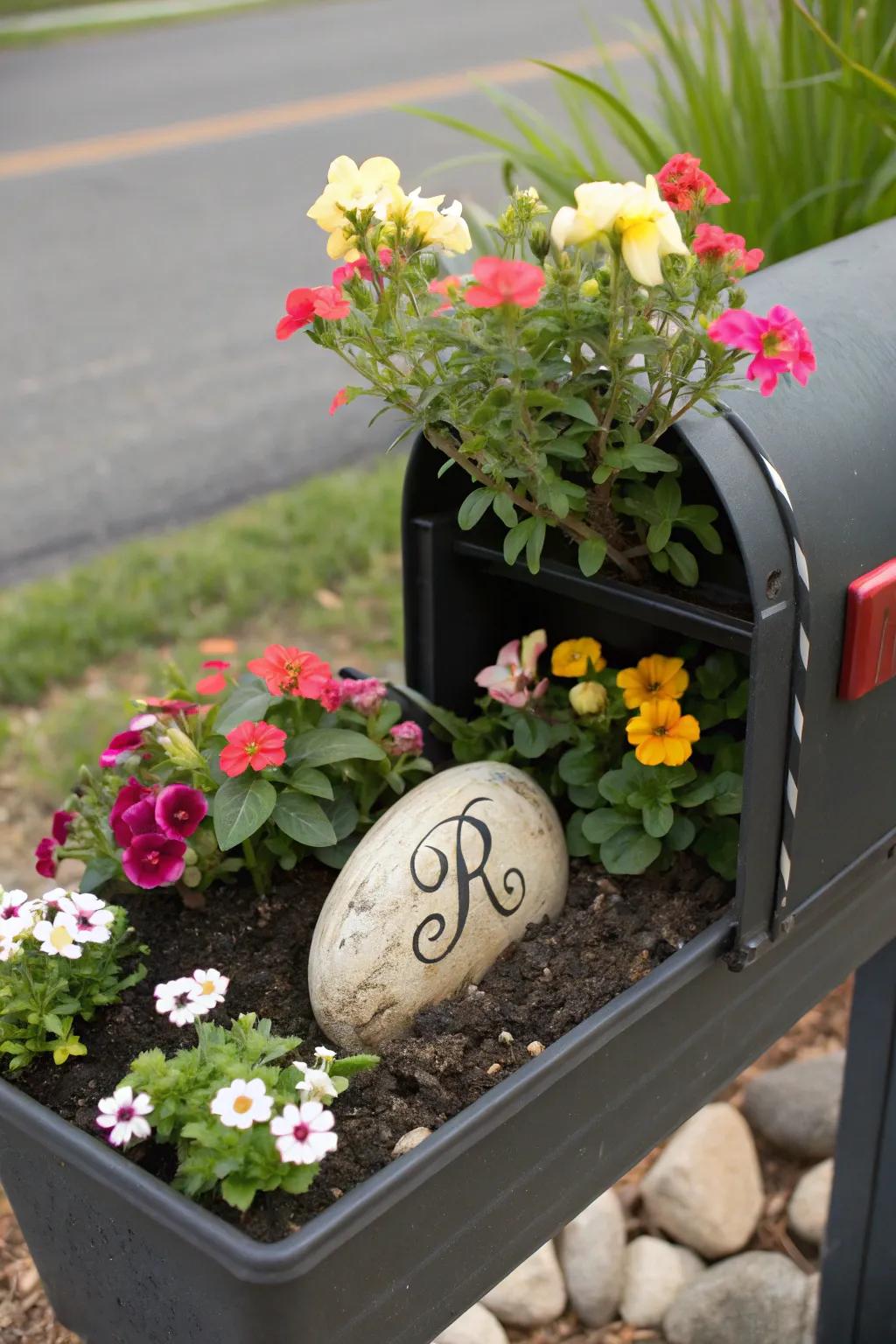 Personalization transforms a mailbox into a unique garden feature.
