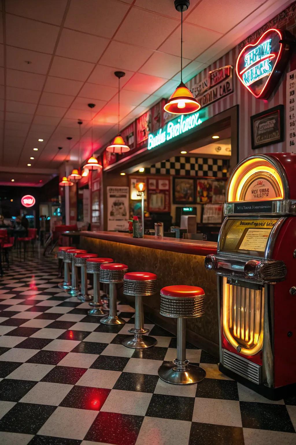 Relive the good old days with a retro diner bar in your man cave.