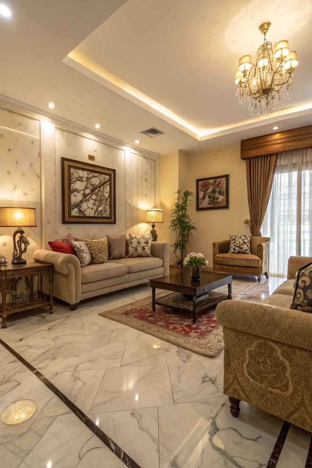 Cohesive color schemes enhance stone flooring's elegance.