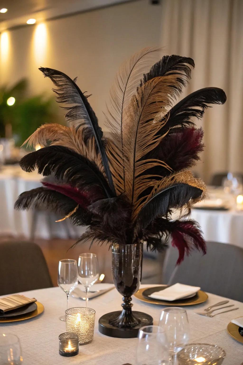 Plumes add drama and elegance to your centerpiece.