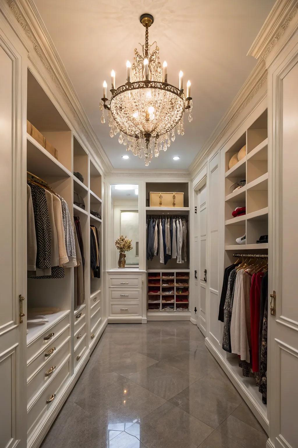 A mini chandelier enhances luxury in unexpected spaces.