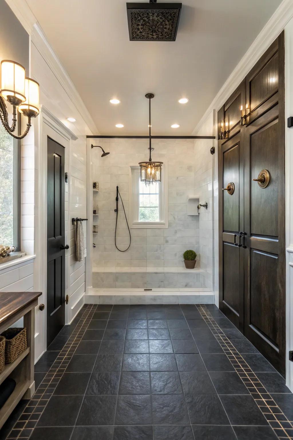 Contrast introduces a touch of drama to your shower design.