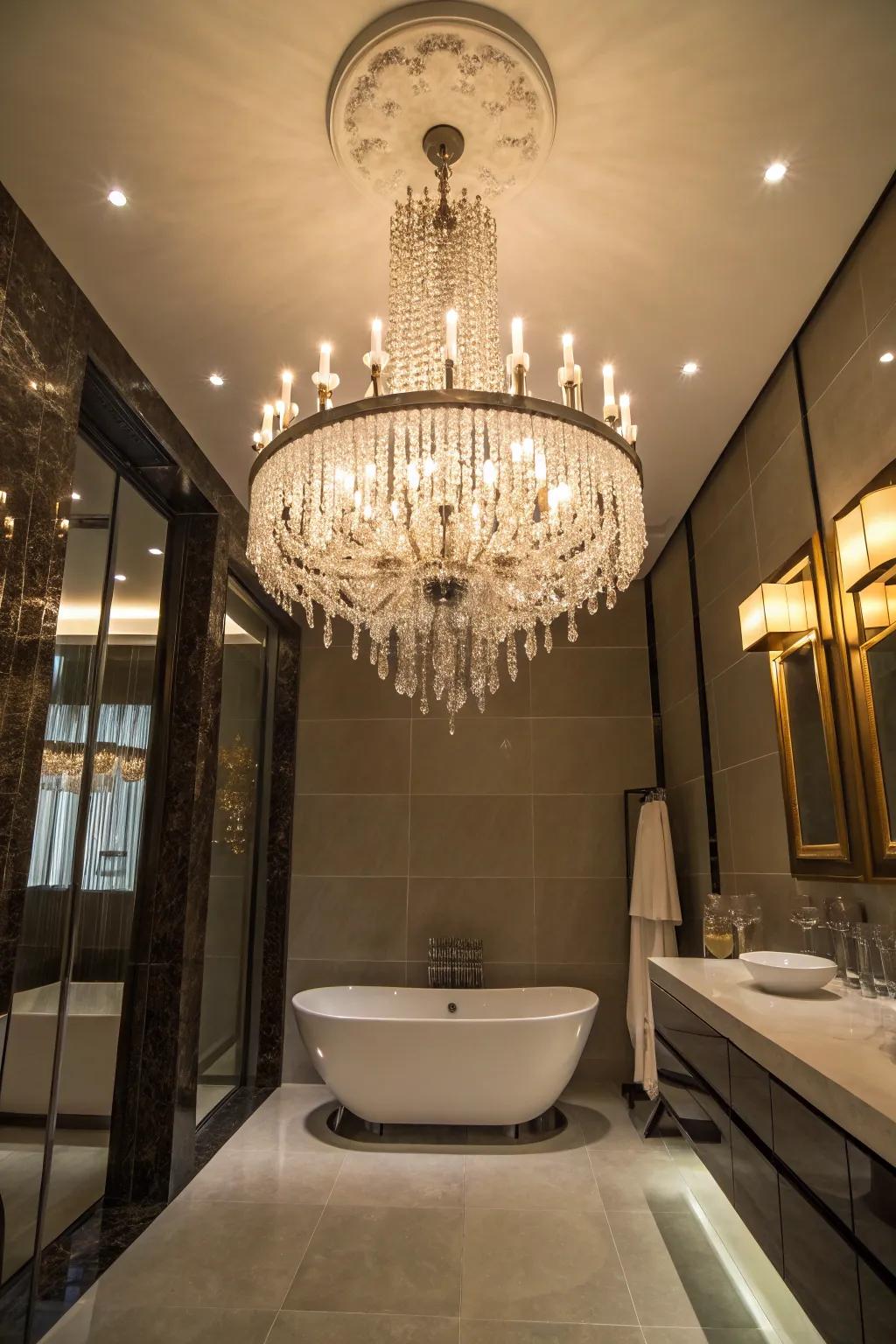 A chandelier contributes luxury and style.