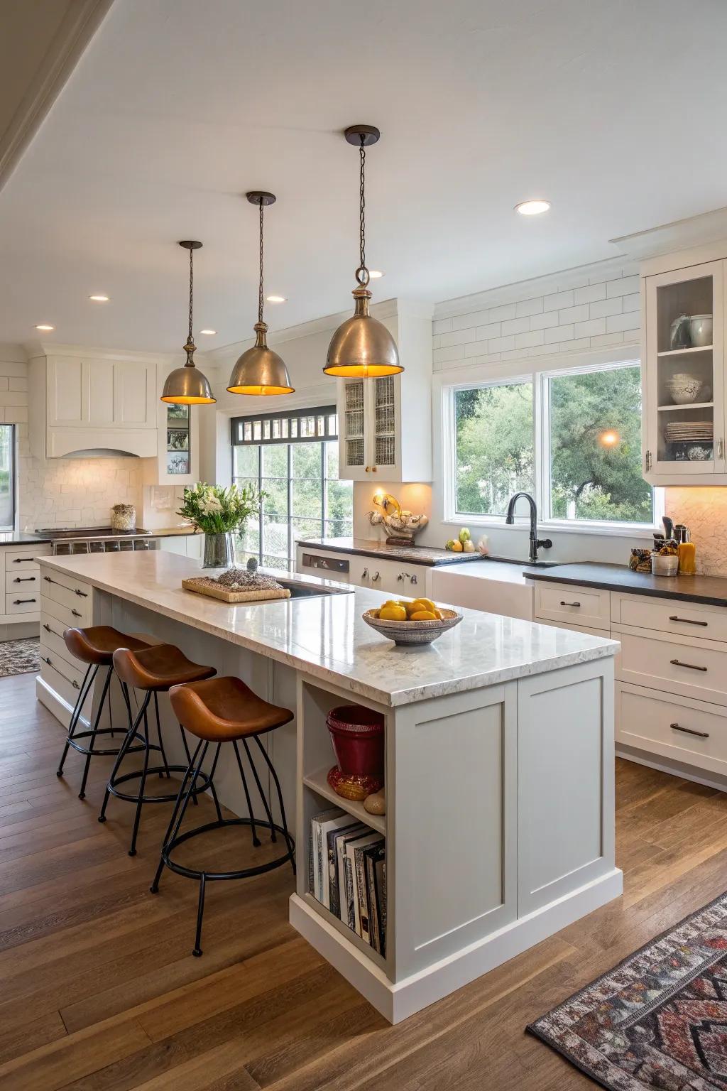 In this mid-century modern kitchen, the island acts as a central hub.