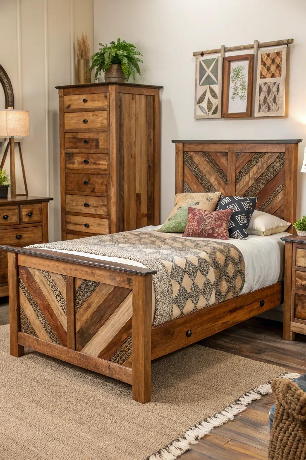 Varied wood textures enhance a feeling of depth and intrigue.