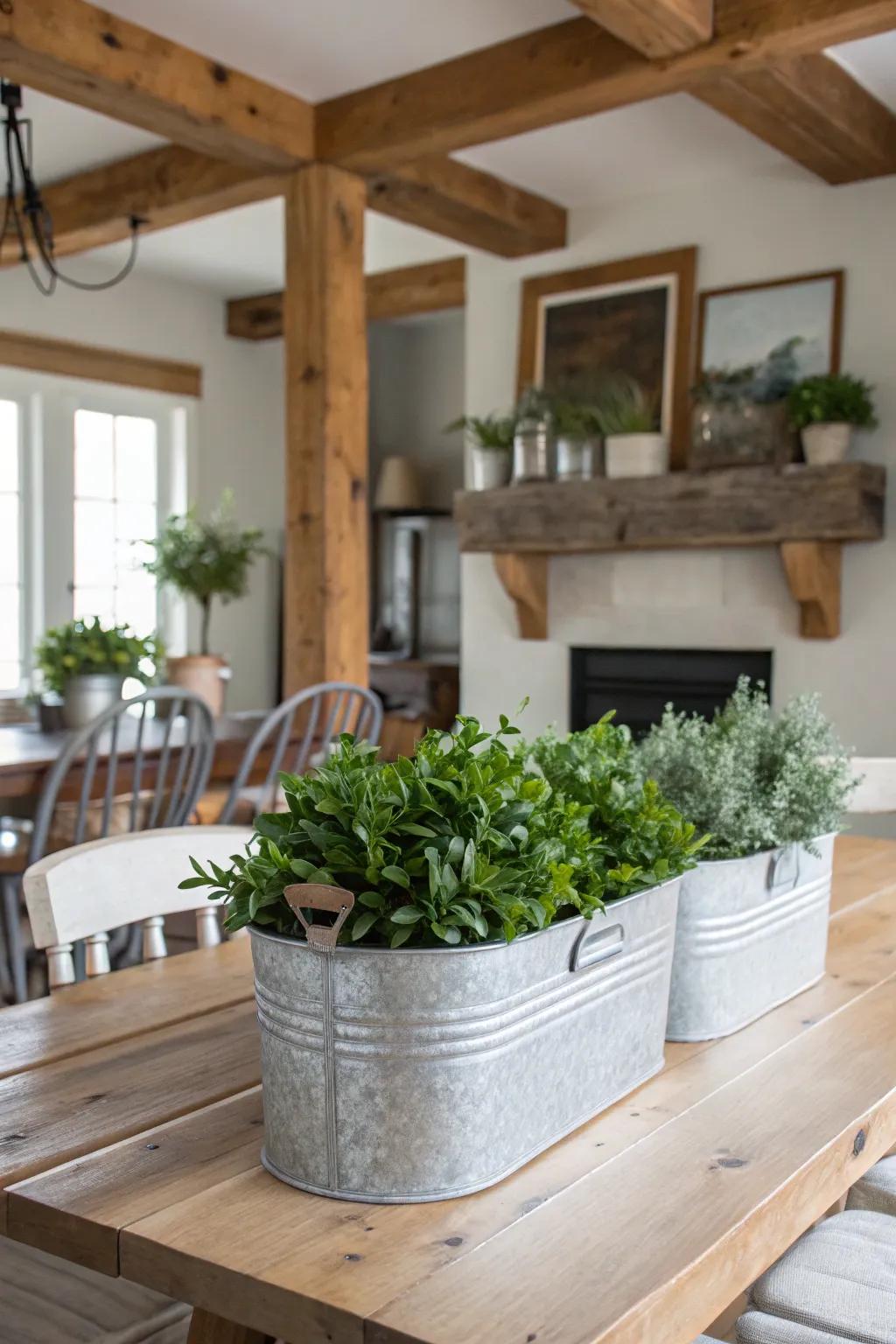 Galvanized steel adds an industrial touch to the decor.