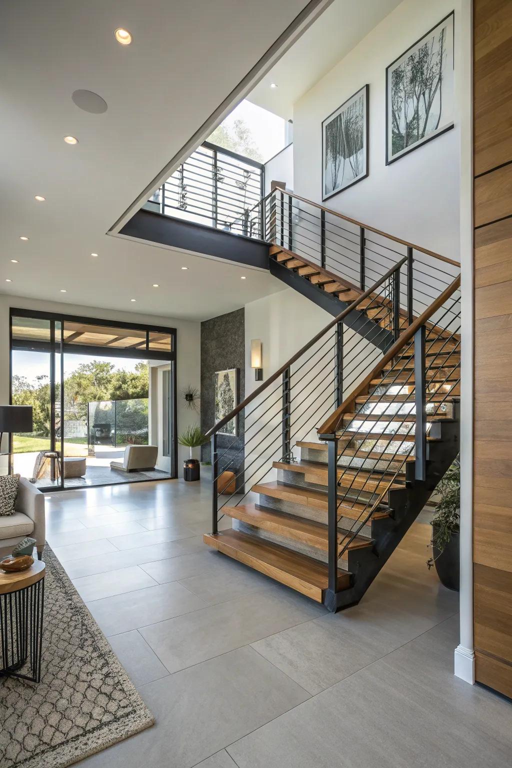 An innovative stairwell design transforms this contemporary entrance hall.