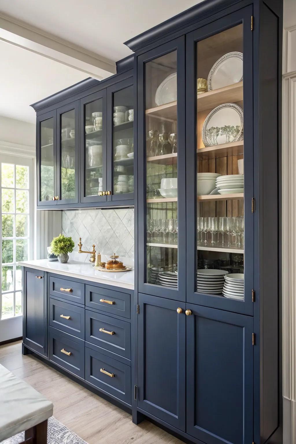 Pane panels lighten the visual impression of deep sea cabinets, infusing transparency.