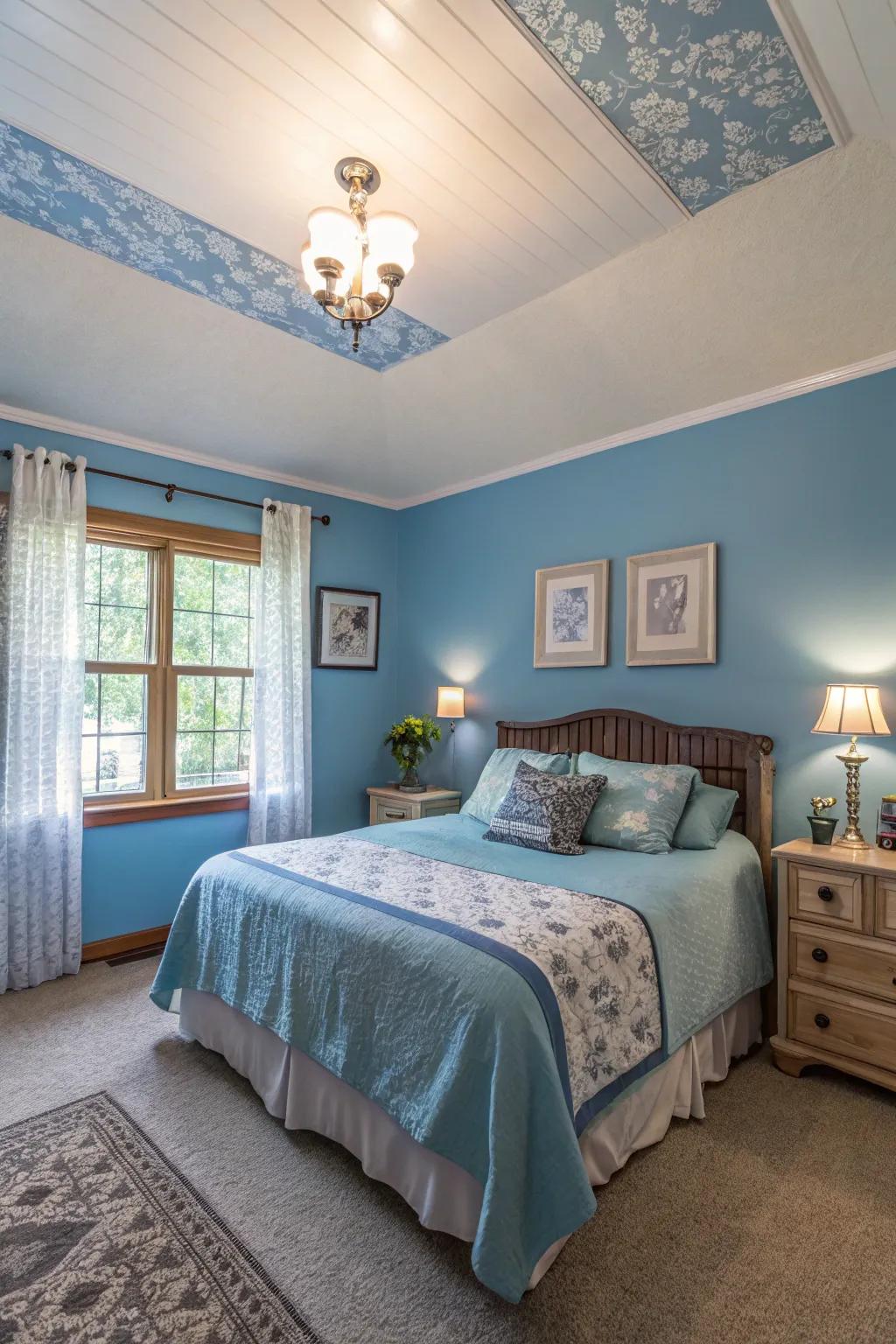A light blue upper surface adds an unexpected twist and expansiveness to the space.