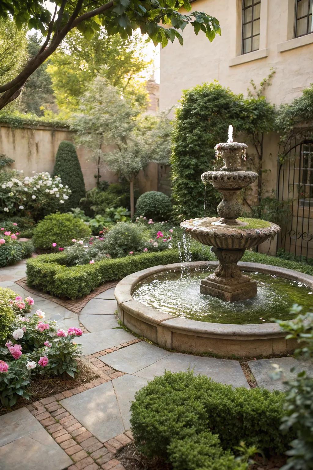 A small water feature adding peace to a modern garden.