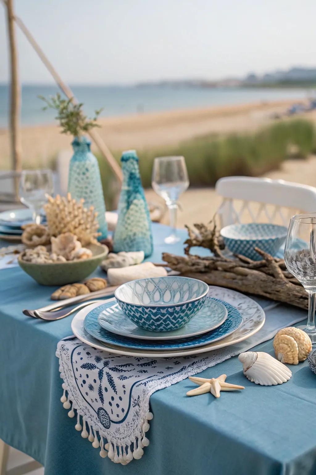 Oceanic blues give your dining area a relaxing seaside ambiance.