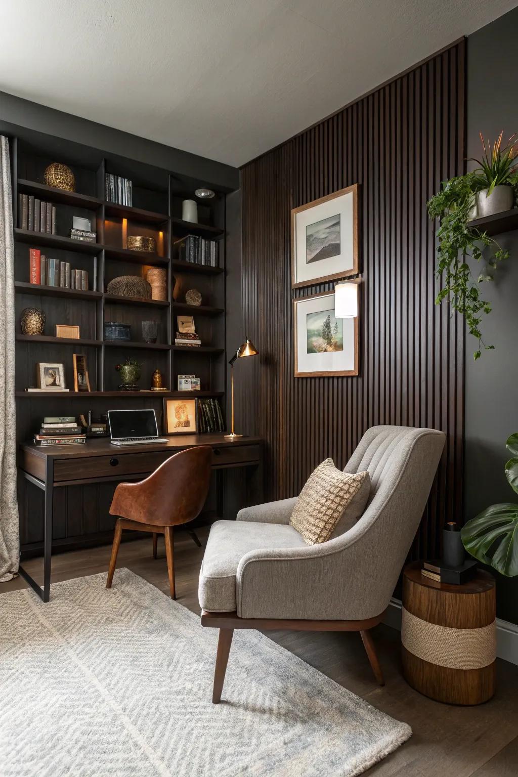 Capture the essence of timeless elegance with a mid-century modern wood slat wall.