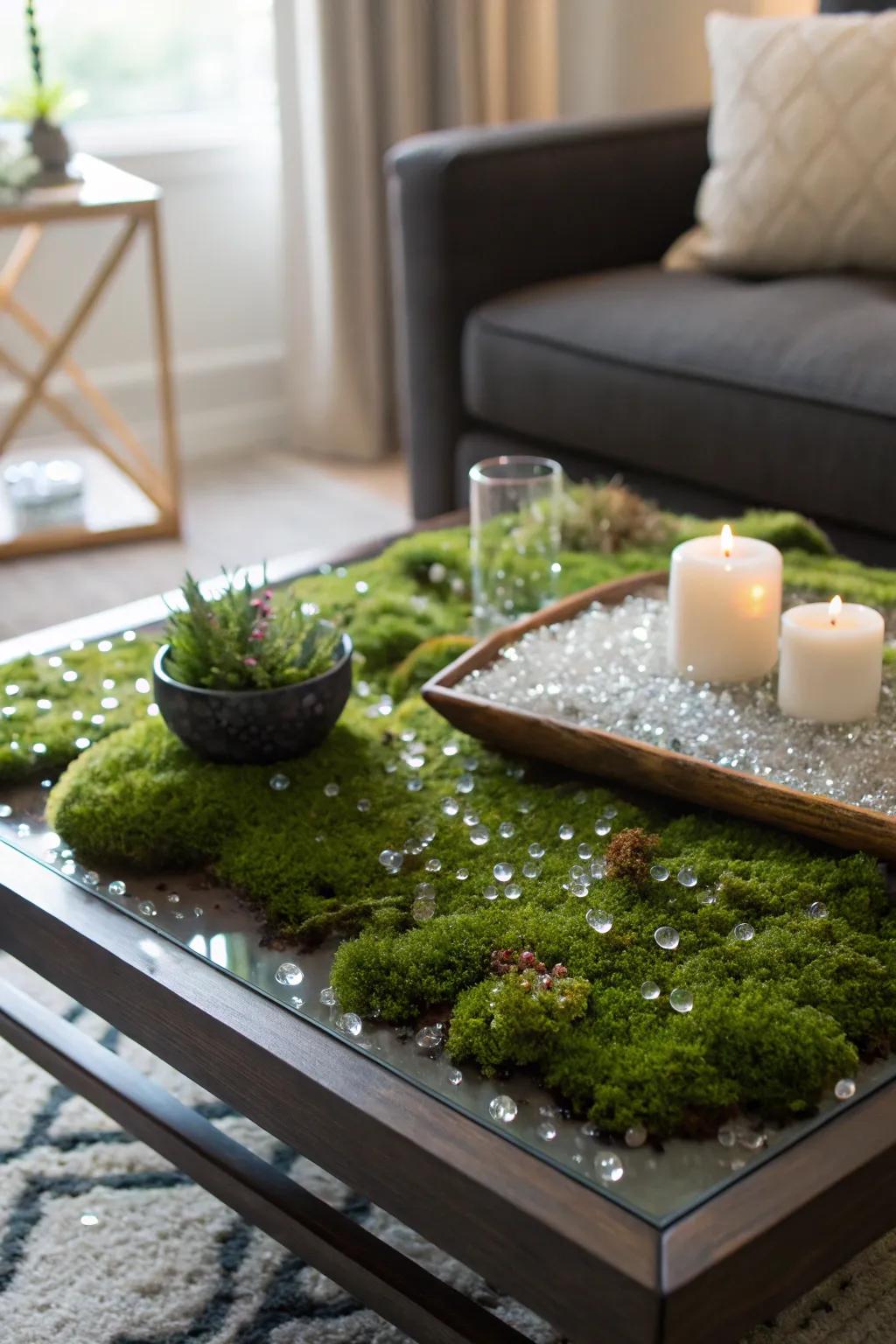 Display of moss and mineral that enchants with its innate splendor.