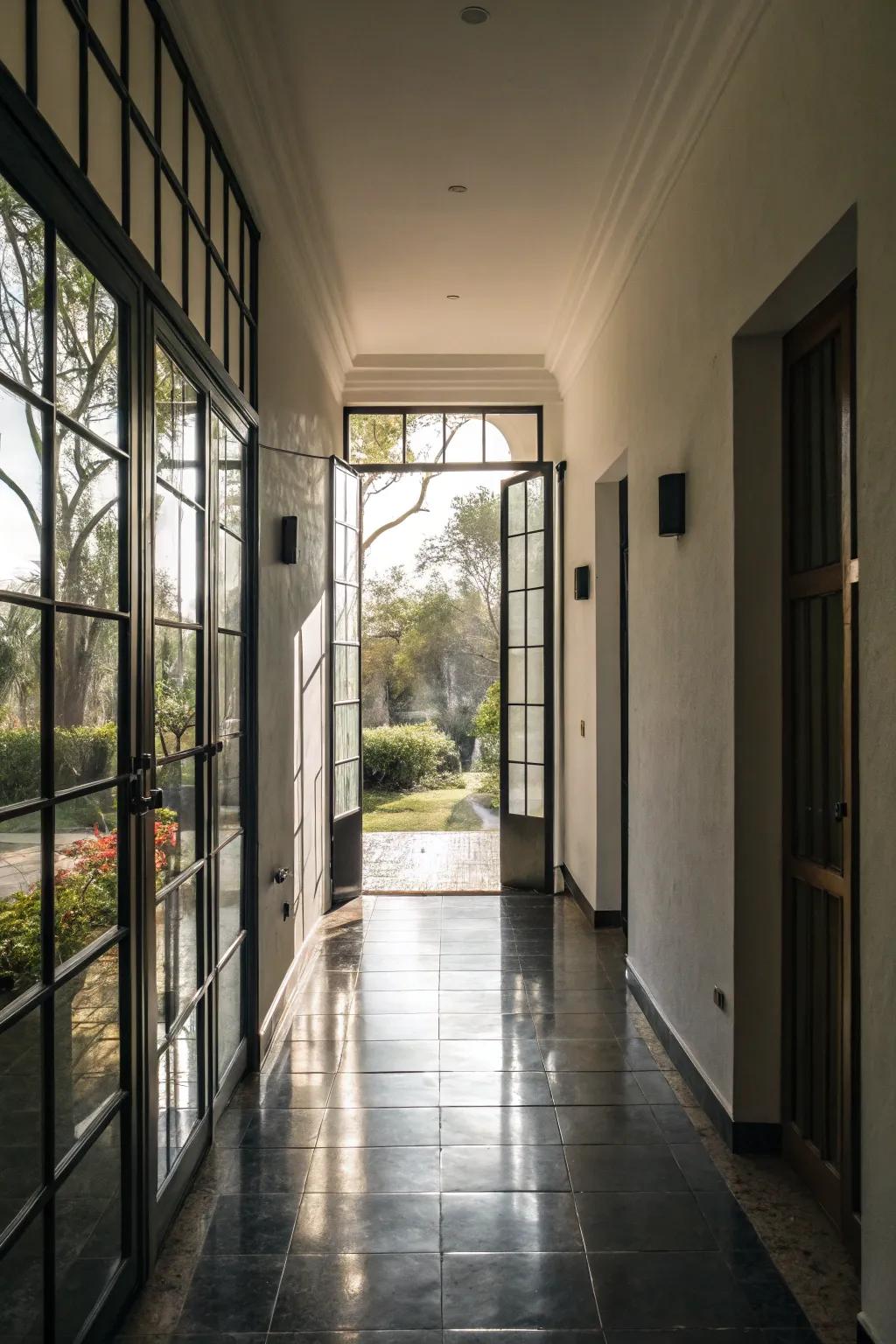 Glass components can assist light with streaming through a restricted hallway, making a more brilliant space.