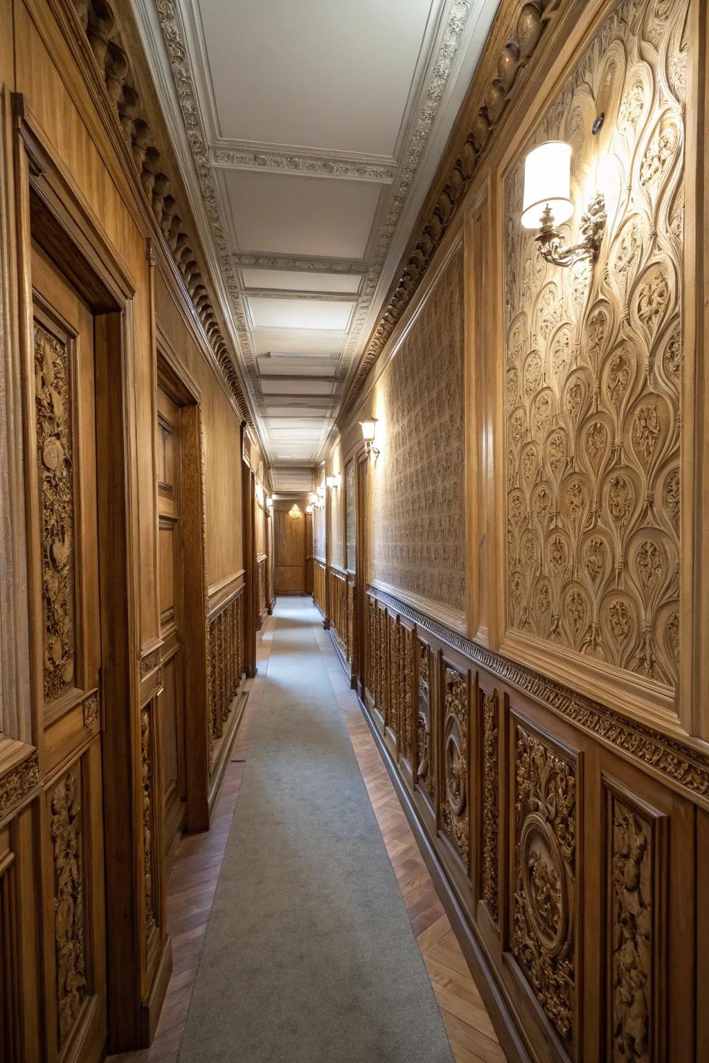 Molding introduces both depth and sophistication to hallway walls.