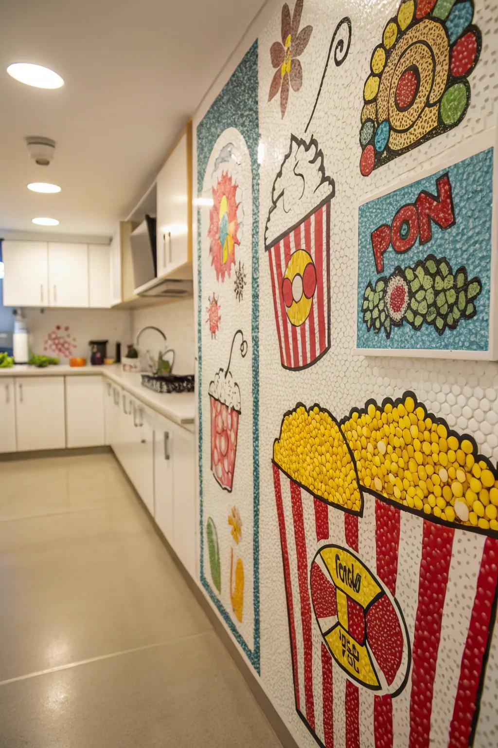 Vibrant popcorn design adding a splash of creativity to the cooking area.
