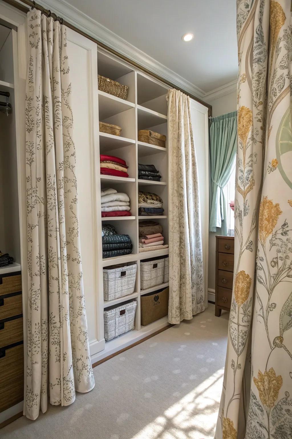 Pretty curtains covering a closet