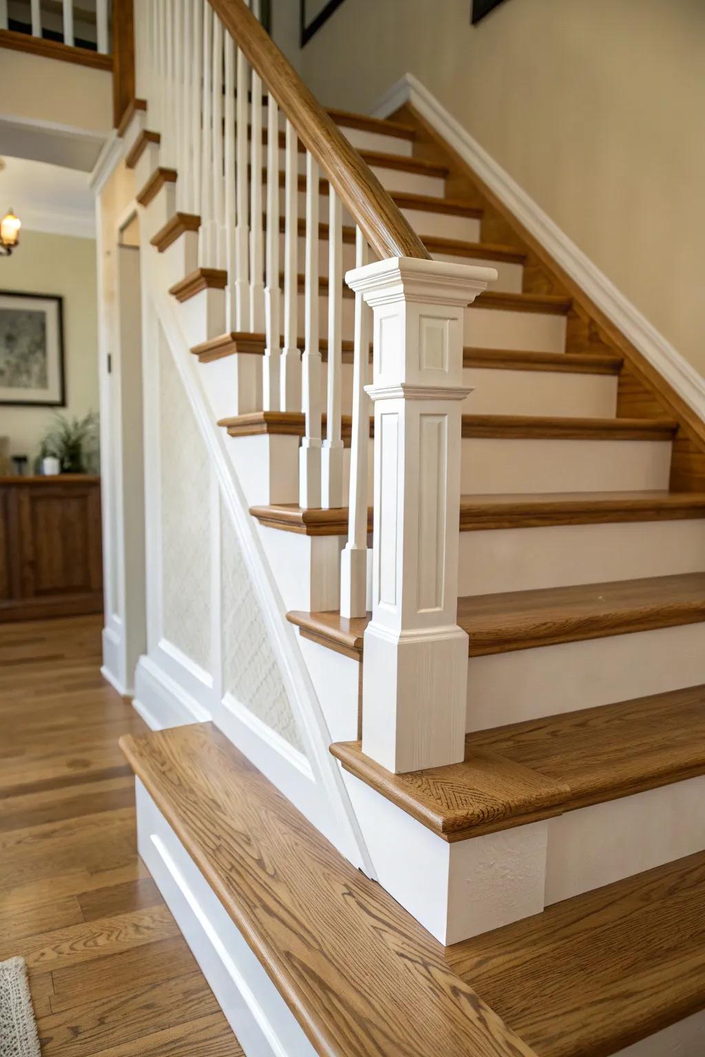 Contrasting hues breathe renewed life into a traditional oak stairwell.