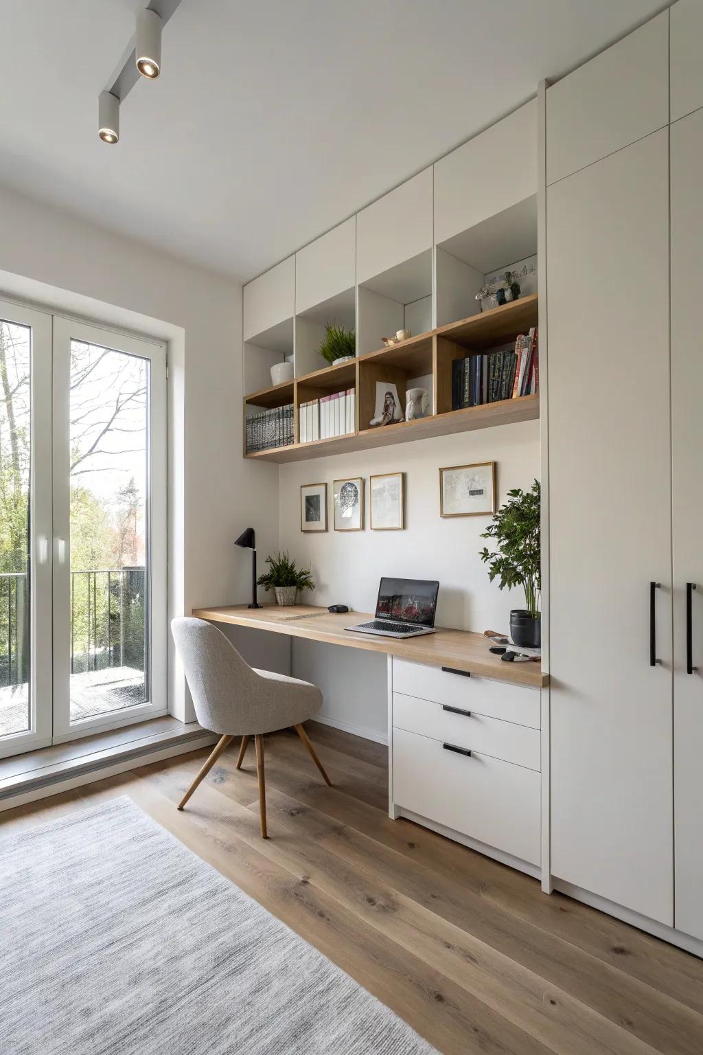 Achieve a modern aesthetic using floating cabinets.