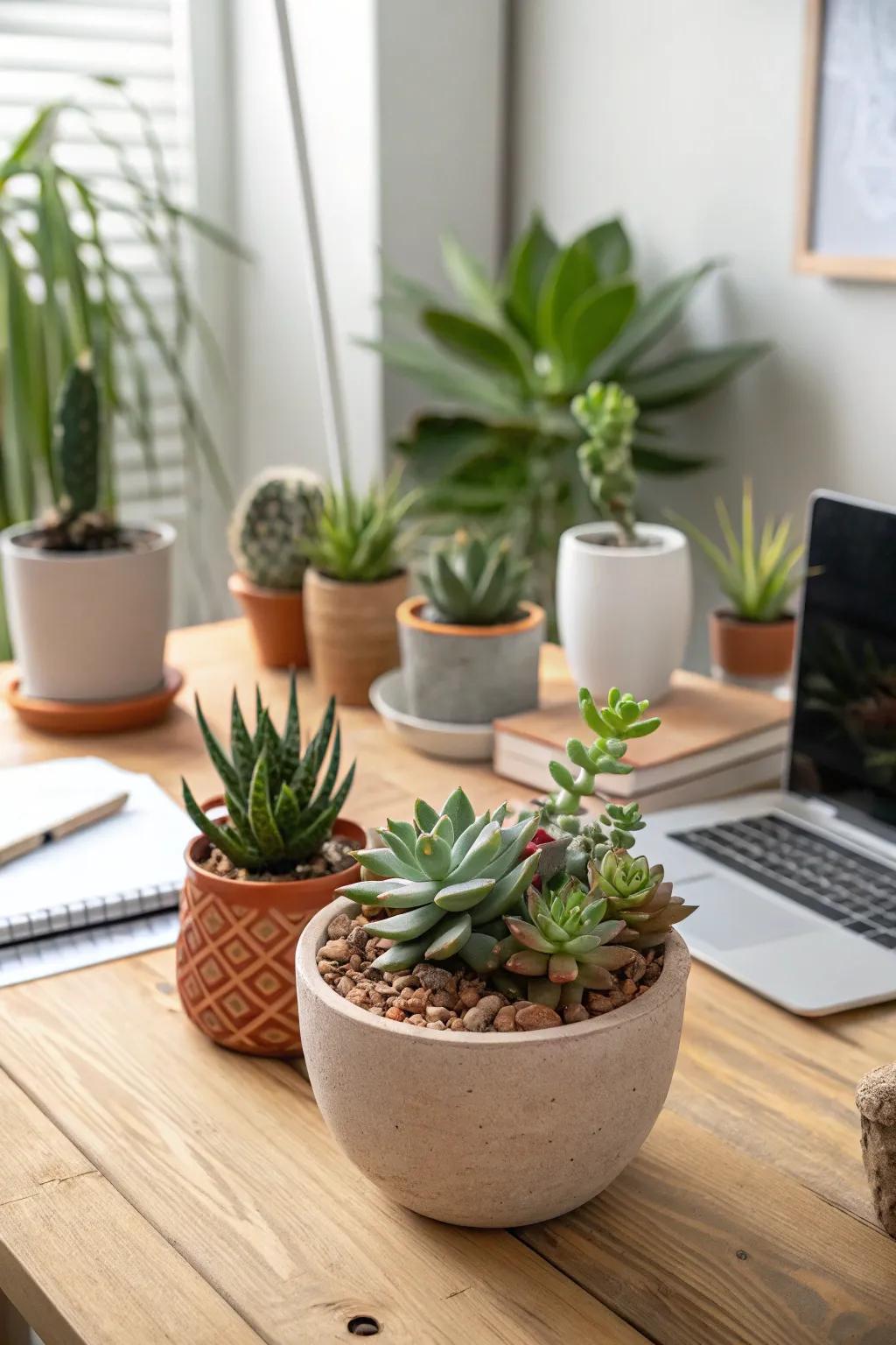 With a stonecrop combination, you can create a small vegetation on your desk that is both attractive and simple to maintain.