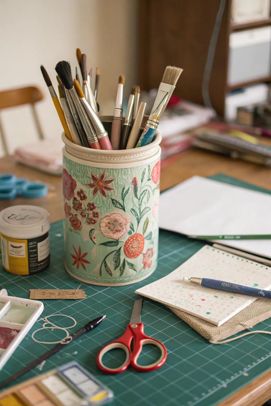 Organize your artistic implements through vintage jug flair.