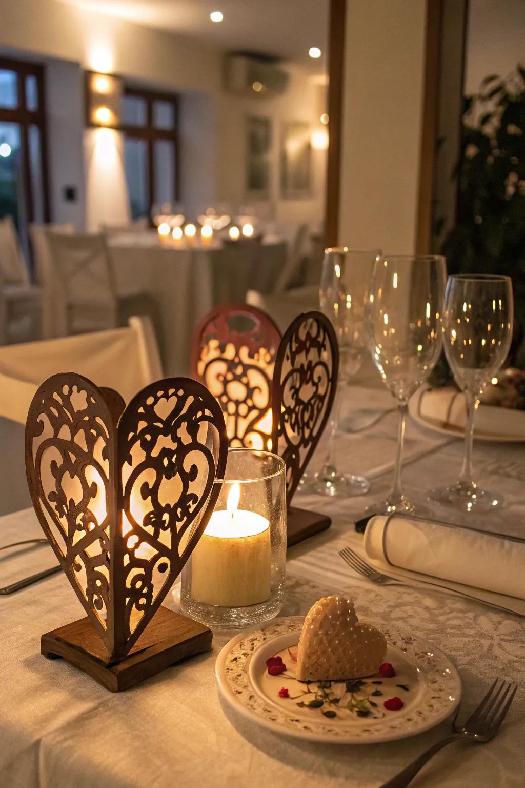 Open heart candle stands contribute warmth and charm to your table.