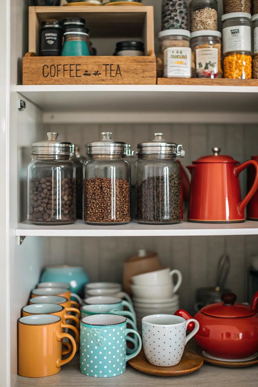 A beverage center keeps all your coffee essentials in one place.